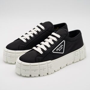 size 40eu 10 US Prada Double Wheel Platform Sneaker Black Nylon